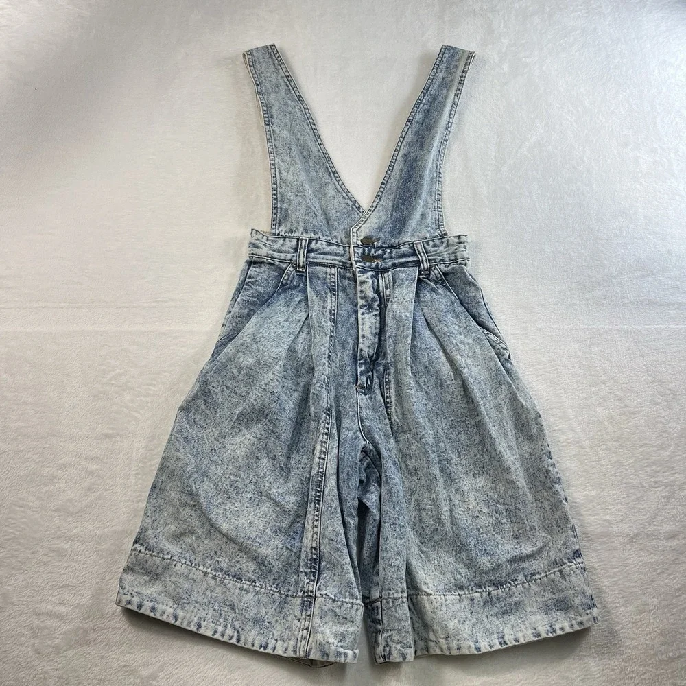 Vintage Jrs‎ 7 1980's Denim Short Overalls Acid Washed Pleated Long Grunge Punk